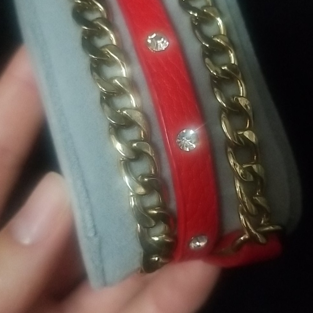 Red & Gold Leather Chain Wrap Bracelet - Picture 3 of 3